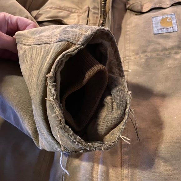 Vintage Dirty Distressed Carhartt Canvas Jacket XLarge Beige/ Mocha - Picture 9 of 13